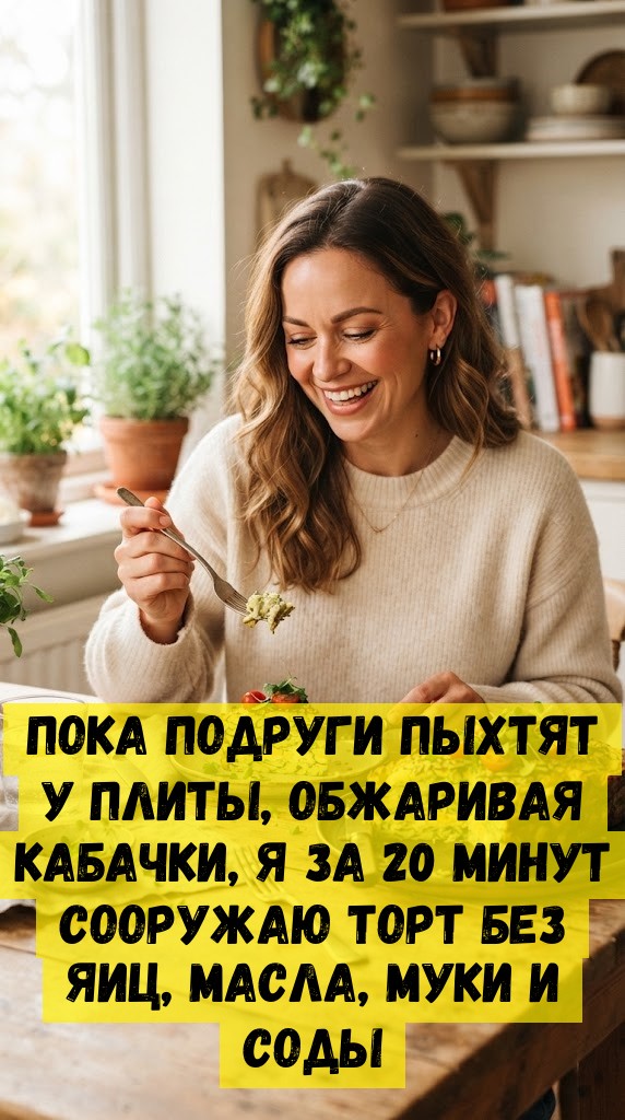 Пока подруги пыхтят у плиты, обжаривая кабачки, я за 20 минут сооружаю торт без яиц, масла, муки и соды