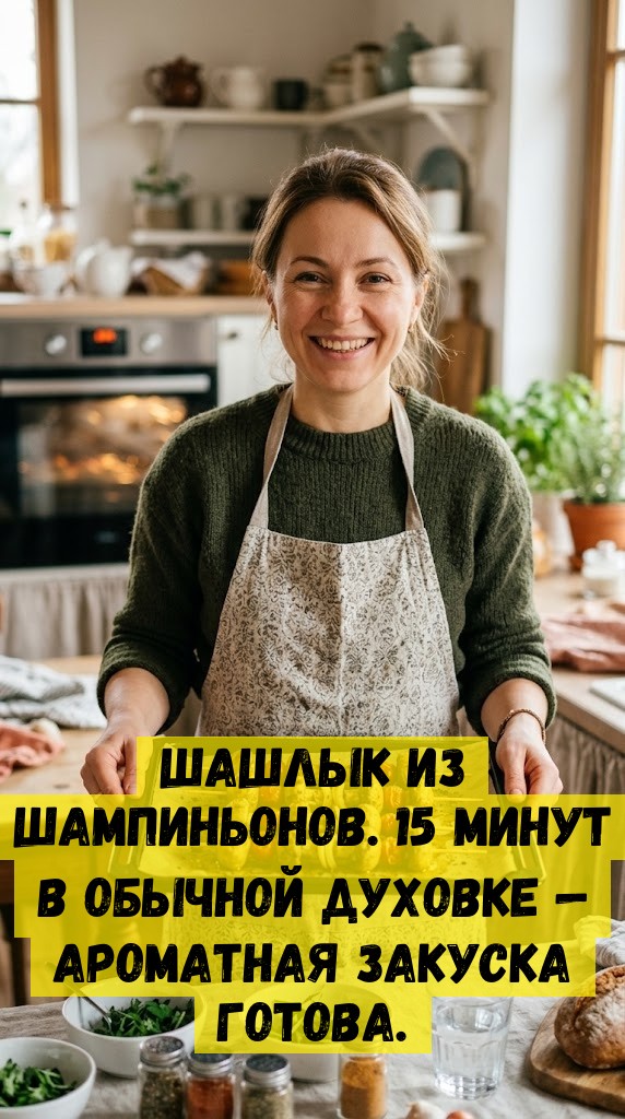 Шашлык из шампиньонов. 15 минут в обычной духовке &mdash; ароматная закуска готова.