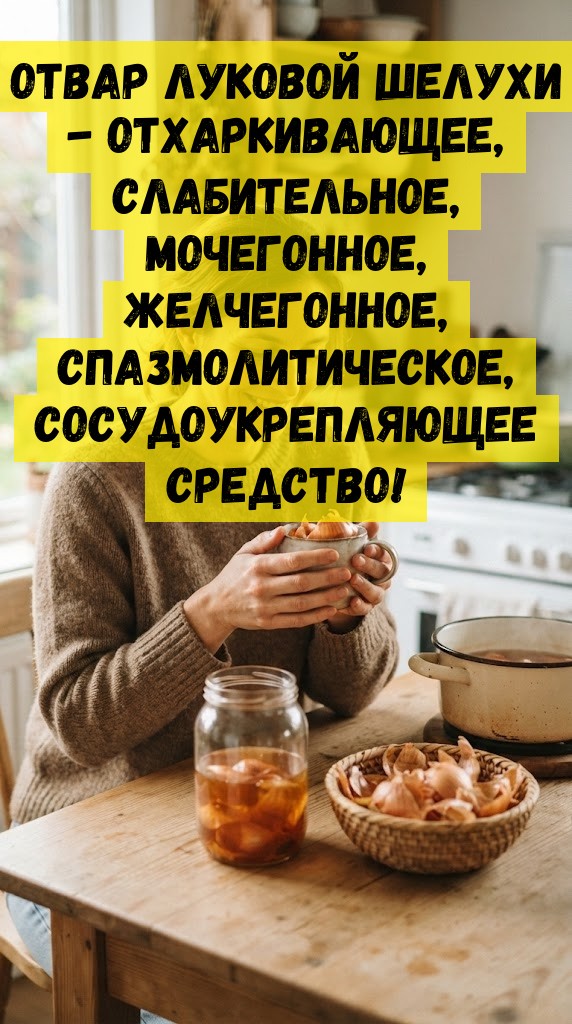 Отвар луковой шелухи - отхаркивающее, слабительное, мочегонное, желчегонное, спазмолитическое, сосудоукрепляющее средство!