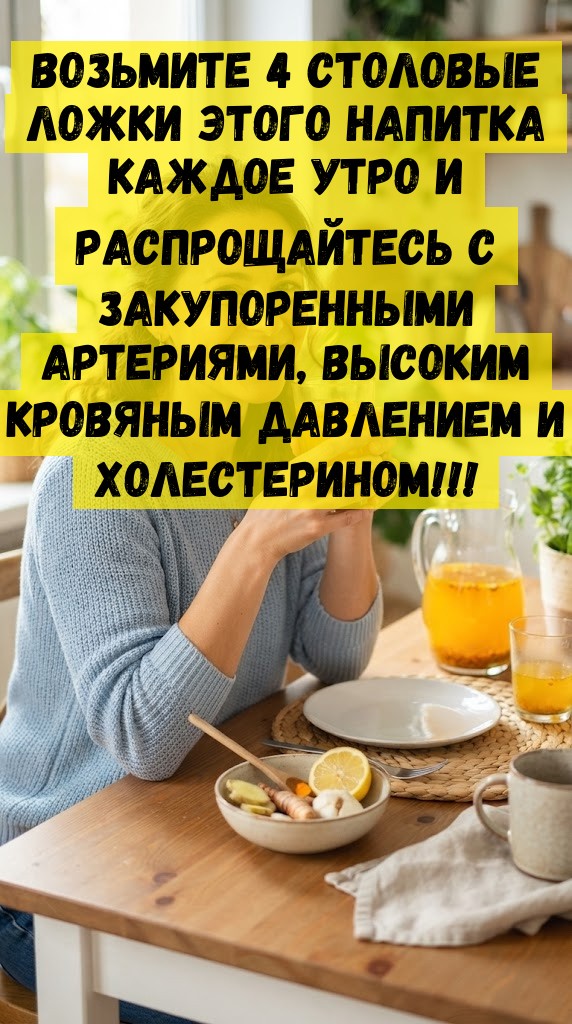 Возьмите 4 столовые ложки этого напитка каждое утро и распрощайтесь с закупоренными артериями, высоким кровяным давлением и холестерином!!! Возьмите 4 столовые ложки этого напитка каждое утро и распрощайтесь с закупоренными артериями, высоким кровяным давлением и холестерином!!!