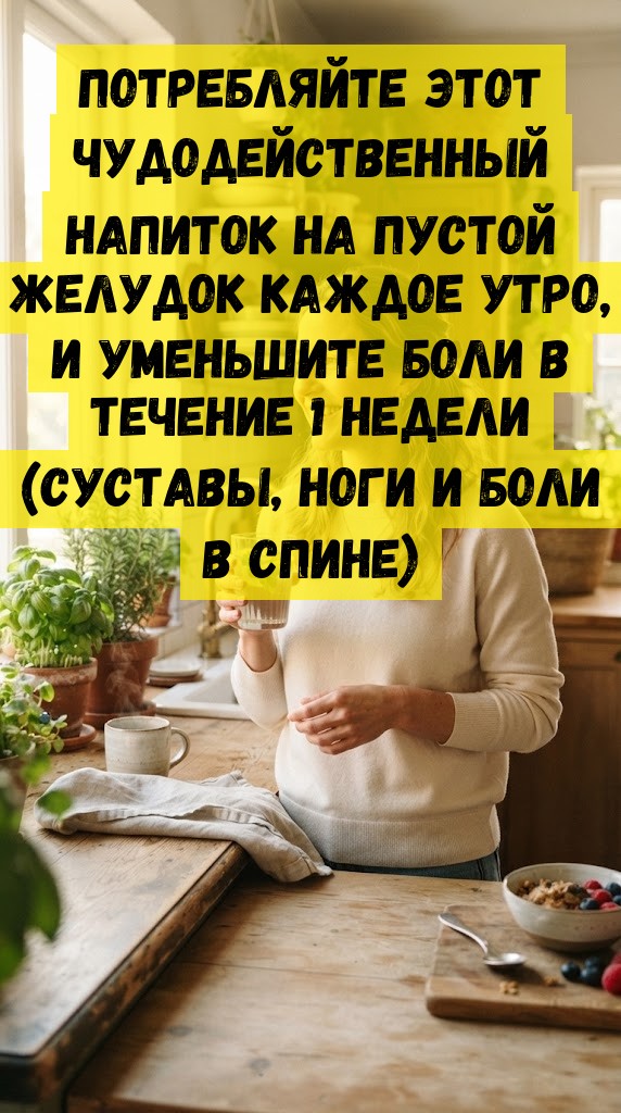 Потребляйте этот чудодейственный напиток на пустой желудок каждое утро, и уменьшите боли в течение 1 недели (суставы, ноги и боли в спине) Потребляйте этот чудодейственный напиток на пустой желудок каждое утро, и уменьшите боли в течение 1 недели (суставы, ноги и боли в спине)