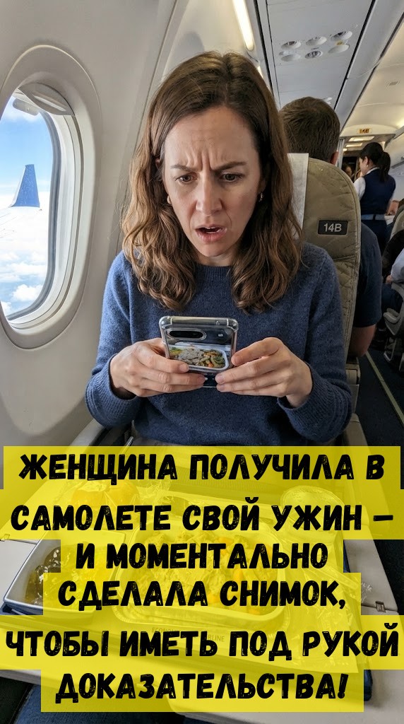 Женщина получила в самолете свой ужин &ndash; и моментально сделала снимок, чтобы иметь под рукой доказательства!