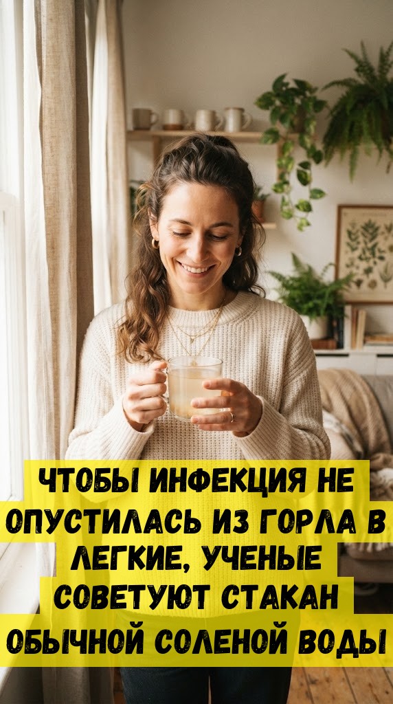 Чтобы инфекция не опустилась из горла в легкие, ученые советуют стакан обычной соленой воды