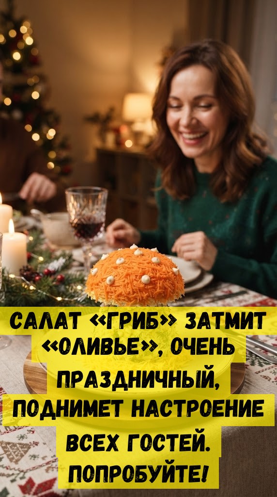 Салат «Гриб» затмит «Оливье», очень праздничный, поднимет настроение всех гостей. Попробуйте! Салат «Гриб» затмит «Оливье», очень праздничный, поднимет настроение всех гостей. Попробуйте!