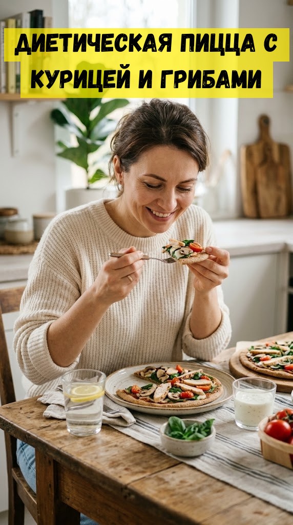 Диетическая пицца с курицей и грибами