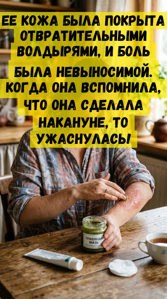 Ее кожа была покрыта отвратительными волдырями, и боль была невыносимой. Когда она вспомнила, что она сделала накануне, то ужаснулась!